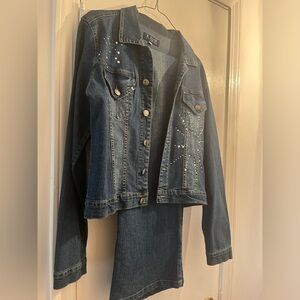 Embellished Denim Jacket and Pants Set